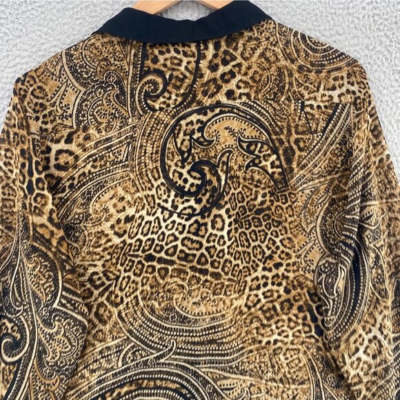 Chicos Top Womens 3 US Extra Large Brown Leopard Mix Button Collar Long Sleeve - Picture 4 of 10